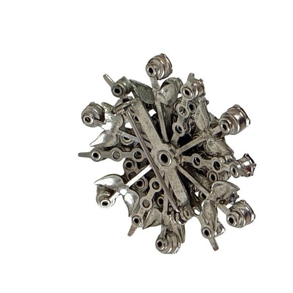 Vintage Mid Century Blue Rhinestone Starburst Brooch Pin Silvertone 1.75" - Picture 4 of 6